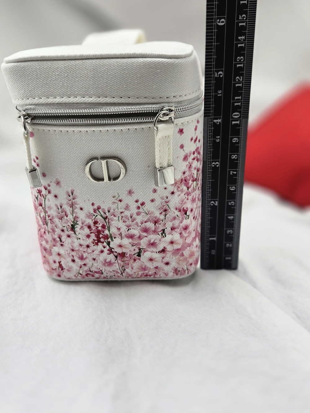 Dior White & Pink Floral Vanity Pouch and Red Cosmetic Clutch Set - Picture 10 of 14